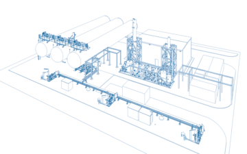 CAD drawing of a typical standardised design of a CO2 purification and liquefaction plant