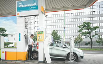 Fuel-cell cars at a hydrogen fueling station on the Sachsendamm road in Berlin, Germany